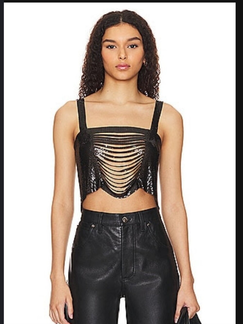 superdown Black Sequin Chain Draped Camisole
